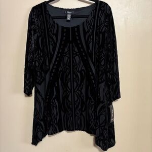 Style&Co Women's Plus 0X Black Velvet Burnout Tunic Top 3/4 Sleeve Shirt